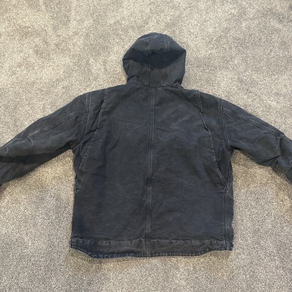 Y2K Distressed Carhartt J141 Black Men's Canvas Sherpa Lined Hooded Work Coat XL - Picture 3 of 10